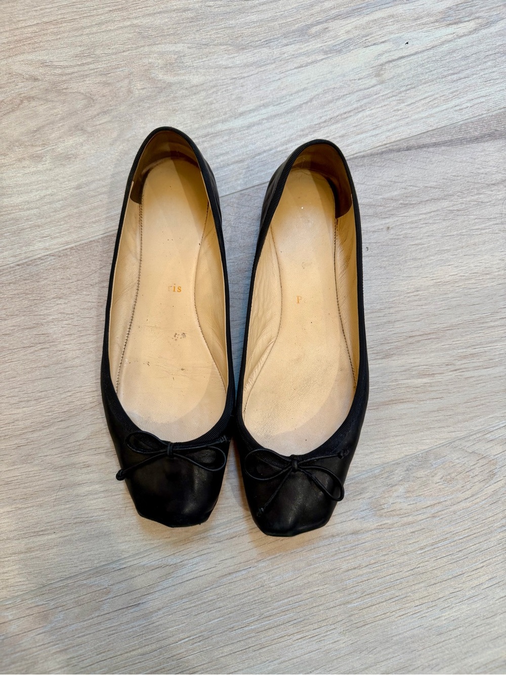 Christian Louboutin Black Leather Ballet Flats with Bow Accent